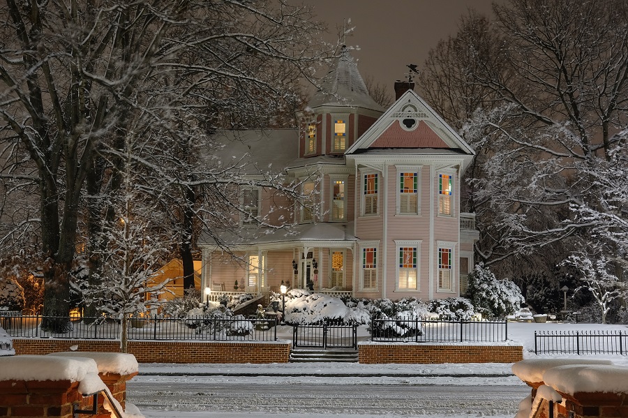 House in the Snow at Night