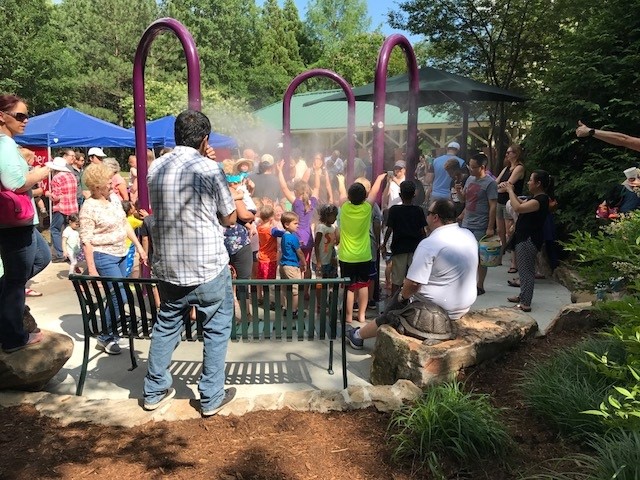 People at the misting garden