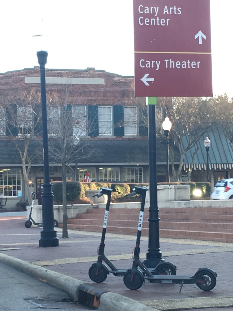 Bird scooter in downtown cary