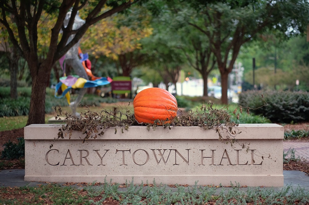 Pumpkin on Town Hall Sign