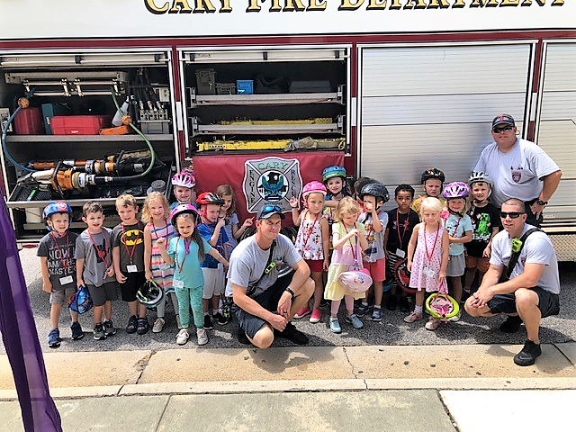 Kids and Firefighters at Safety Town