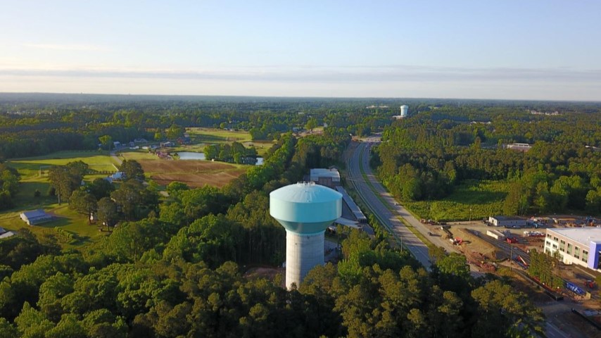 aerial shot of water tank