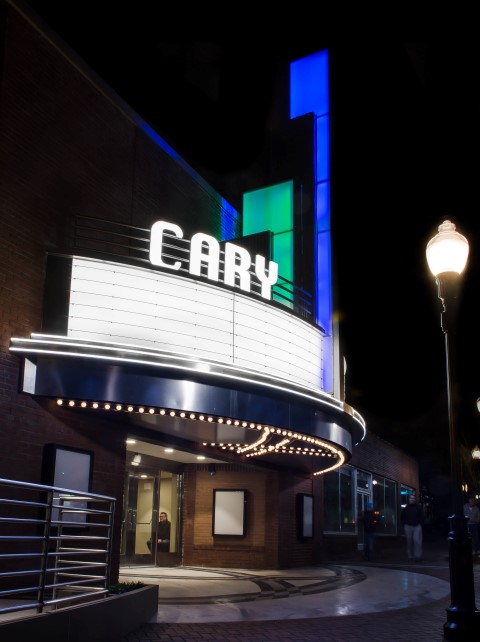 cary theater marquee nighttime