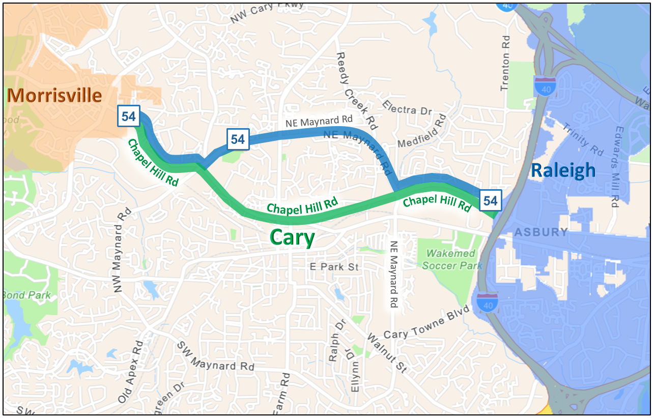 Map of Chapel Hill Road and NC Highway 54