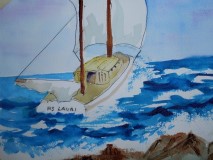 painting of a boat at sea