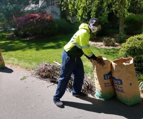 Garbage COllecter picking up yard waste