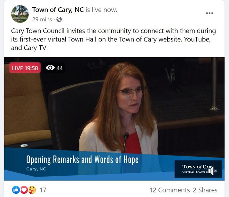 Screenshot of virtual town hall meeting