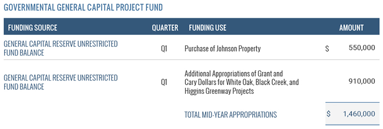 Governmental General Capital Project Fund Mid Year Appropriations