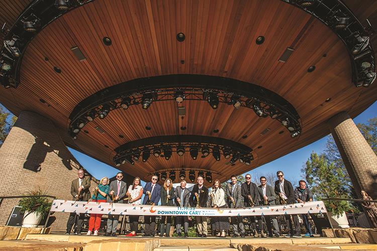 Cutting the ribbon at downtown cary park