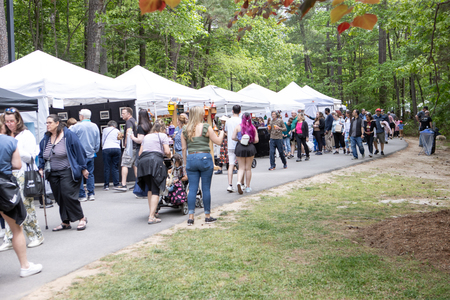 Artist booths lining the road at Bond Park during Spring Daze