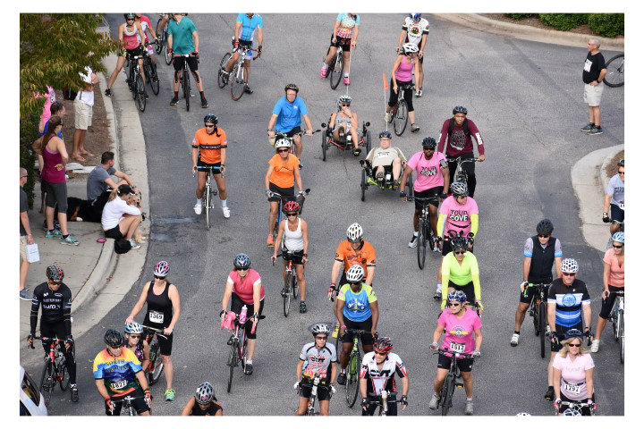 Bike riders shot from above